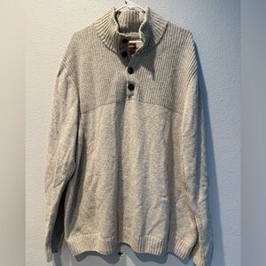 Wool Blend Quarter Button-Up Mock-neck Sweater in Oatmeal
